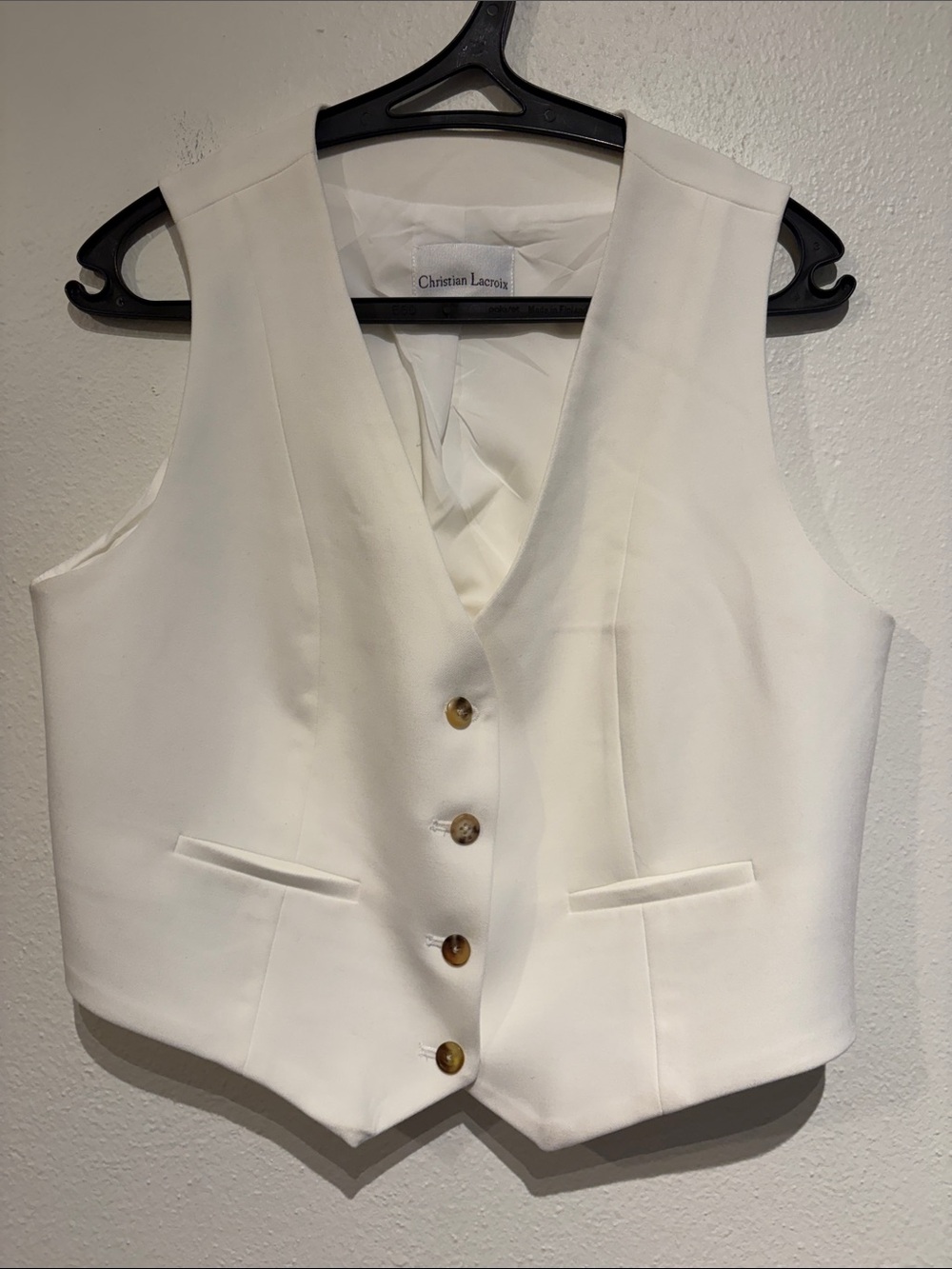 Christian Lacroix Women's White Vest Button Down Faux Pockets
